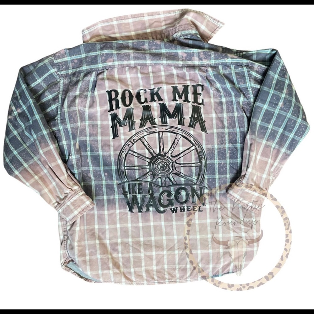 Youth Medium Hand Distressed Bleached Flannel Button Up